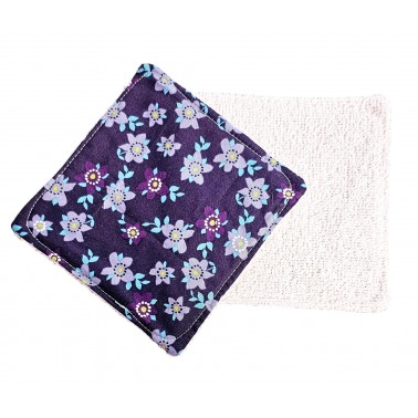 Lingettes lavables éponge rose fleurs violettes