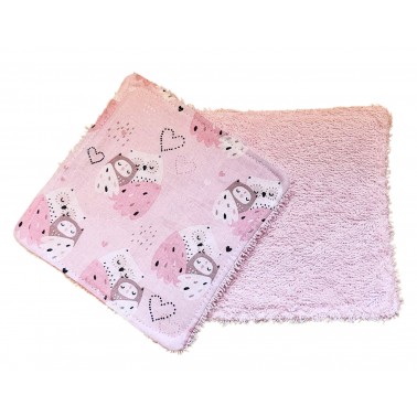 Lingettes lavables éponge rose hiboux